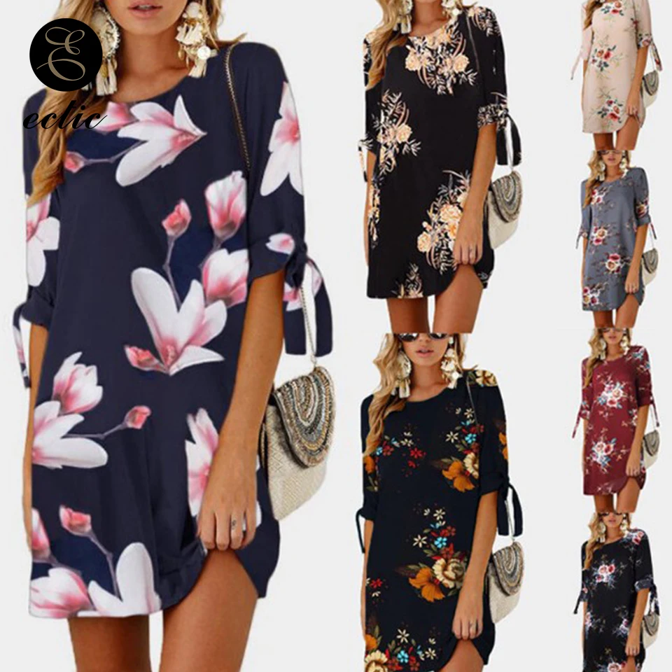 Boho Chic Стиль платье Цветочный принт узлом пляжный халат Femme Ete 2021 размера плюс