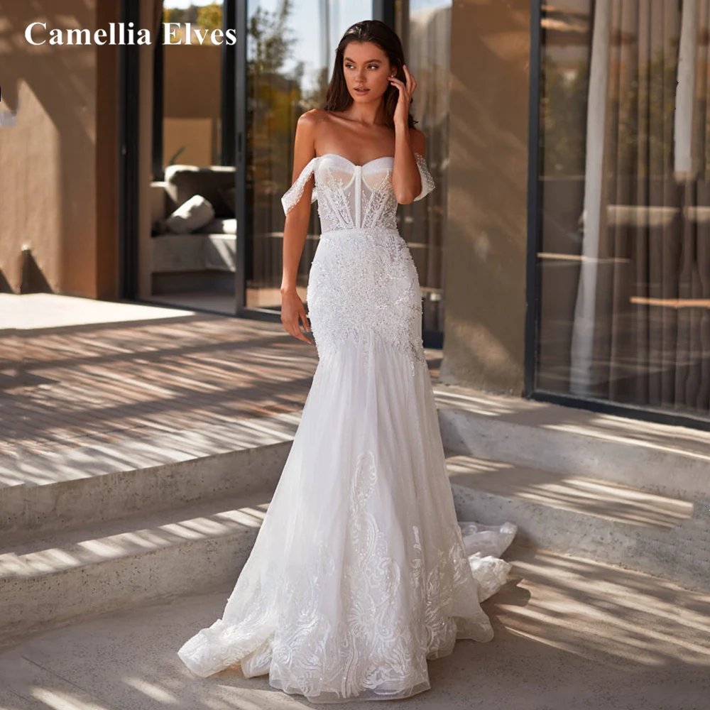 Сексуальные кружевные свадебные платья с открытыми плечами платья-русалки