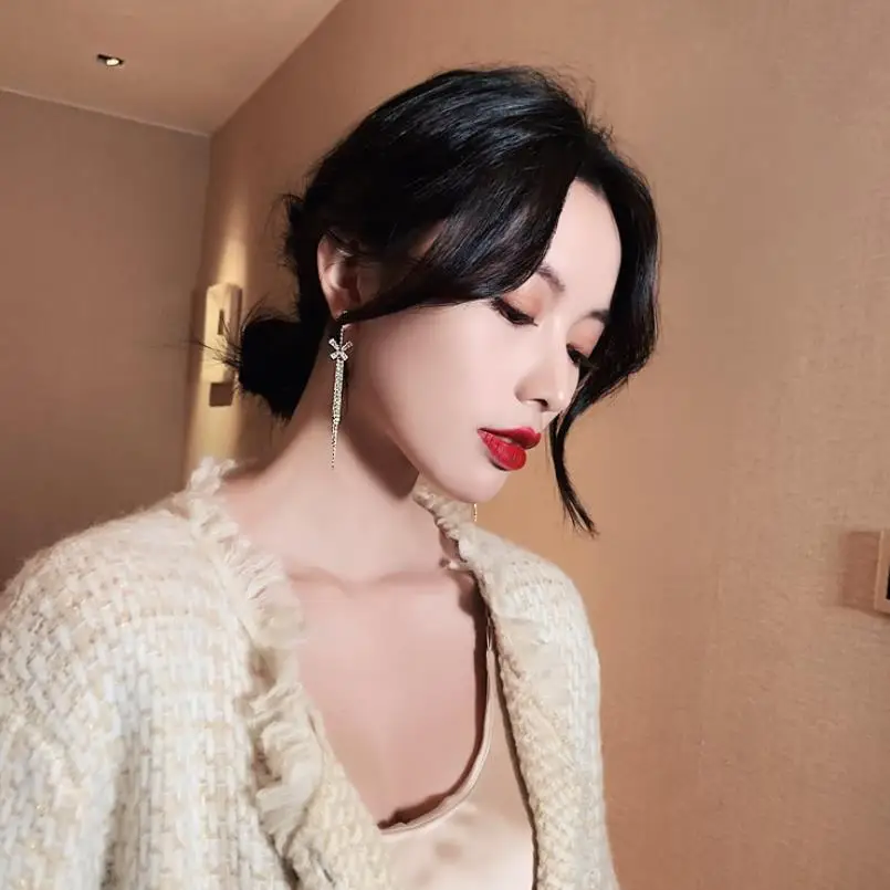 Элегантные женские длинные массивные серьги с подвесками кольца цирконом модные