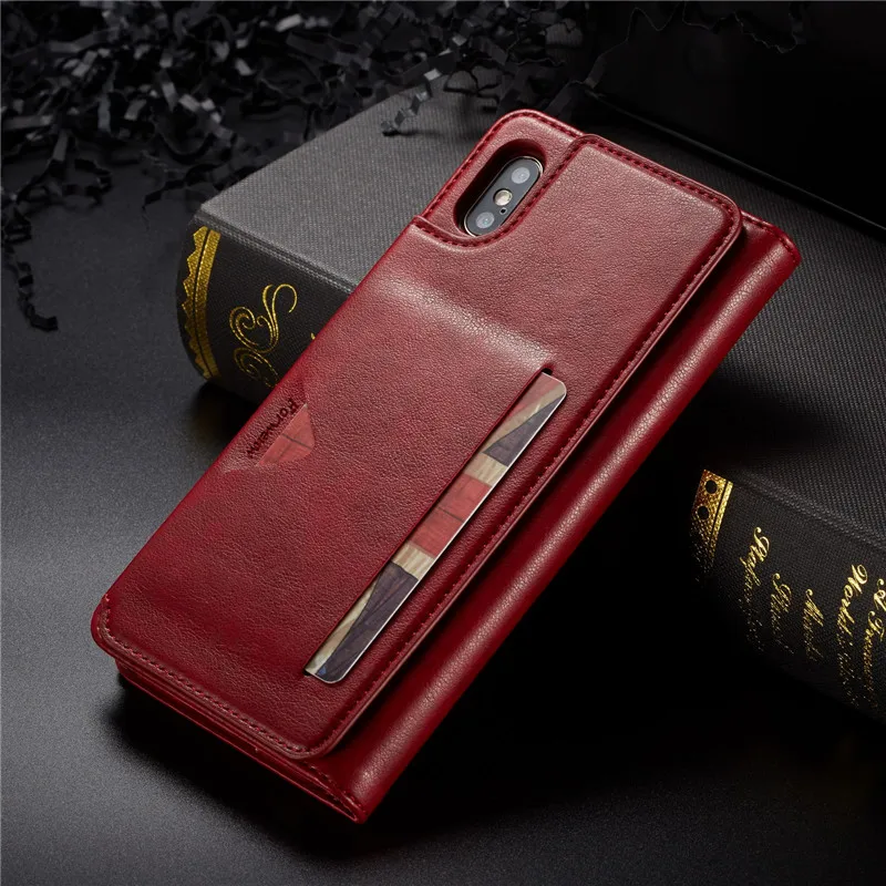 Красный Магнитный кожаный чехол для Apple iPhone 11 Pro 8 7 6s 6 Plus XR X XS Max чехол-книжка для iPhone 6s 7 8 Plus чехол-кошелек для карт - Цвет: Красный
