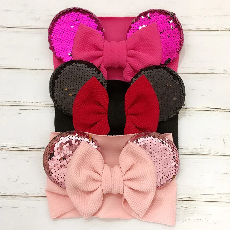 

Cute Baby Girl Headband Bows Sequins Kids Turban Toddler Hair Band Headbands For Girls Elastic Haarband Baby Hair Accessories