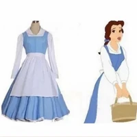 beauty and the beast belle blue maid cosplay costume female blue maid cosplay full dress shirt dress apron headwear