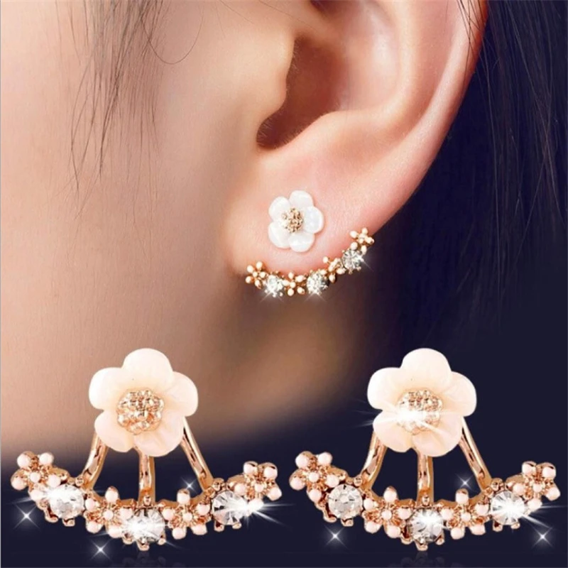 

925 Sterling Silver Piercing Shell Crystal Daisy Flower Stud Earrings for Women Girls Elegant Party Jewelry Pendant
