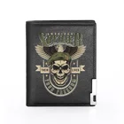 Крутой черный кожаный мужской и женский кошелек в стиле милитари с изображением солдата черепа кошелек для удостоверения личности и кредитных карт военный кошелек