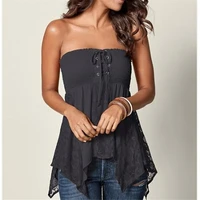 2020 new black sexy strapless women tops and blouses summer club solid sleeveless backless lace patchwork casual women blouse 13