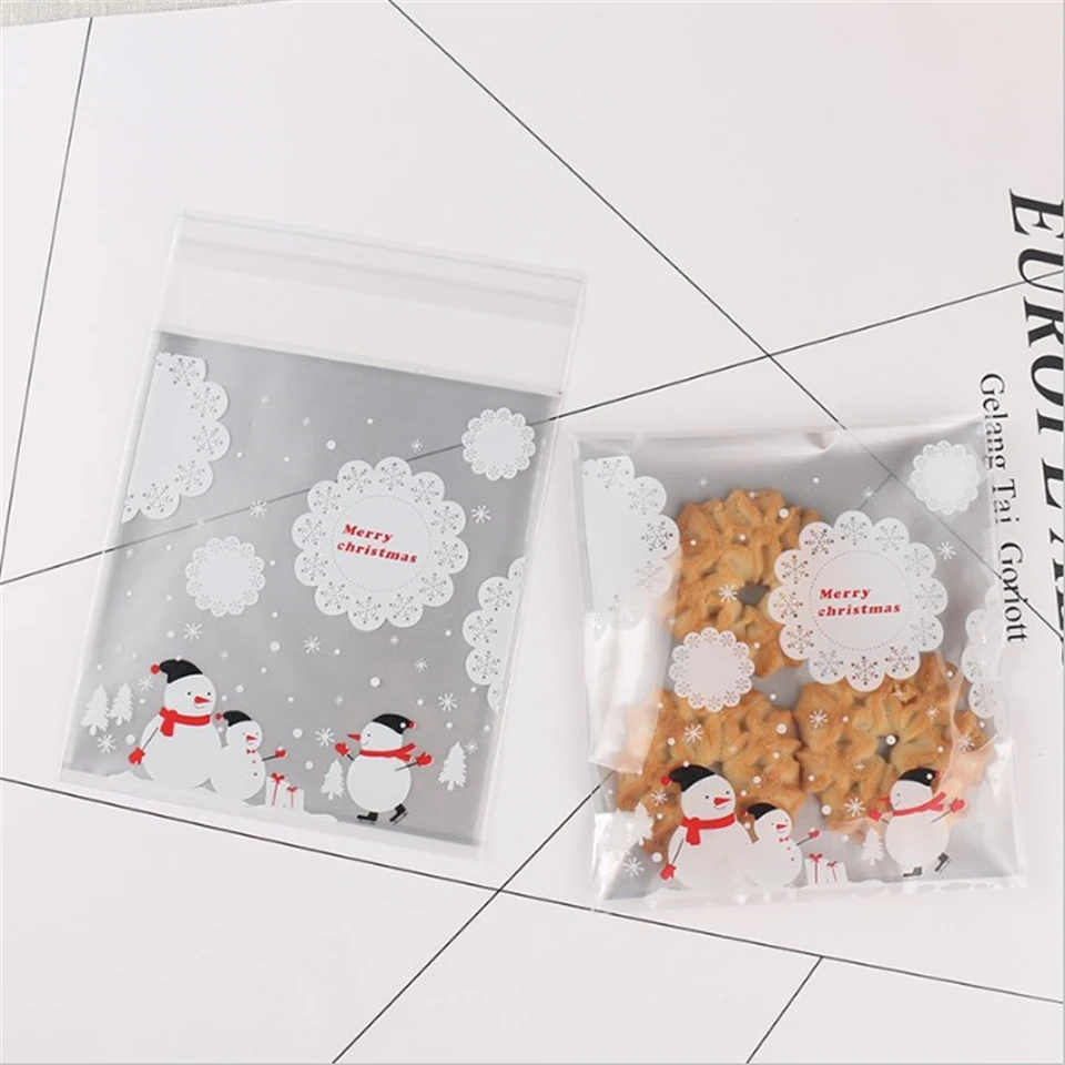{D& P 100pcs 10X10+ 3 см Рождество печенья конфеты упаковки хлеба самоклеящаяся Пластик печенье закуски выпечка посылка милые сумки через плечо