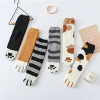 six pairs winter warm cat paw print socks for women girls sleeping socks home floor socks