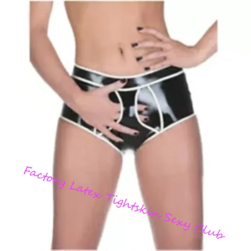 

Sexy Handmade Nature Latex Underwear with white trim Female Rubber Lingerie For Women Plug Size XS-XXXL custom made