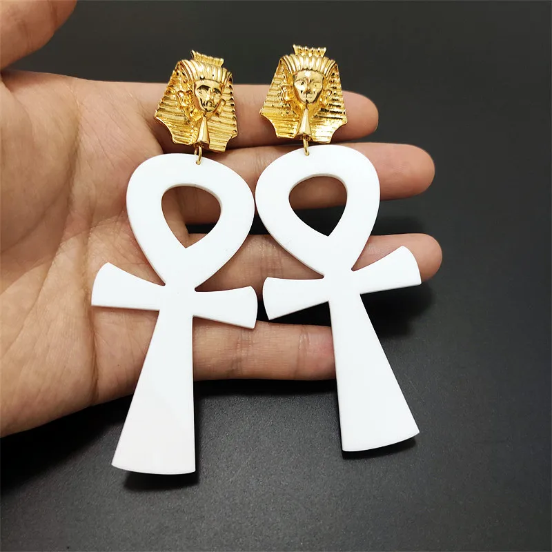 Женские серьги-подвески KUGUYS белые черные красные с крестиком Фараона ювелирные