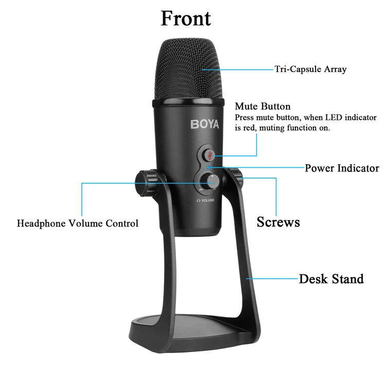 BOYA BY PM700 USB конденсаторный микрофон с гибким полярным узором для Windows и Mac