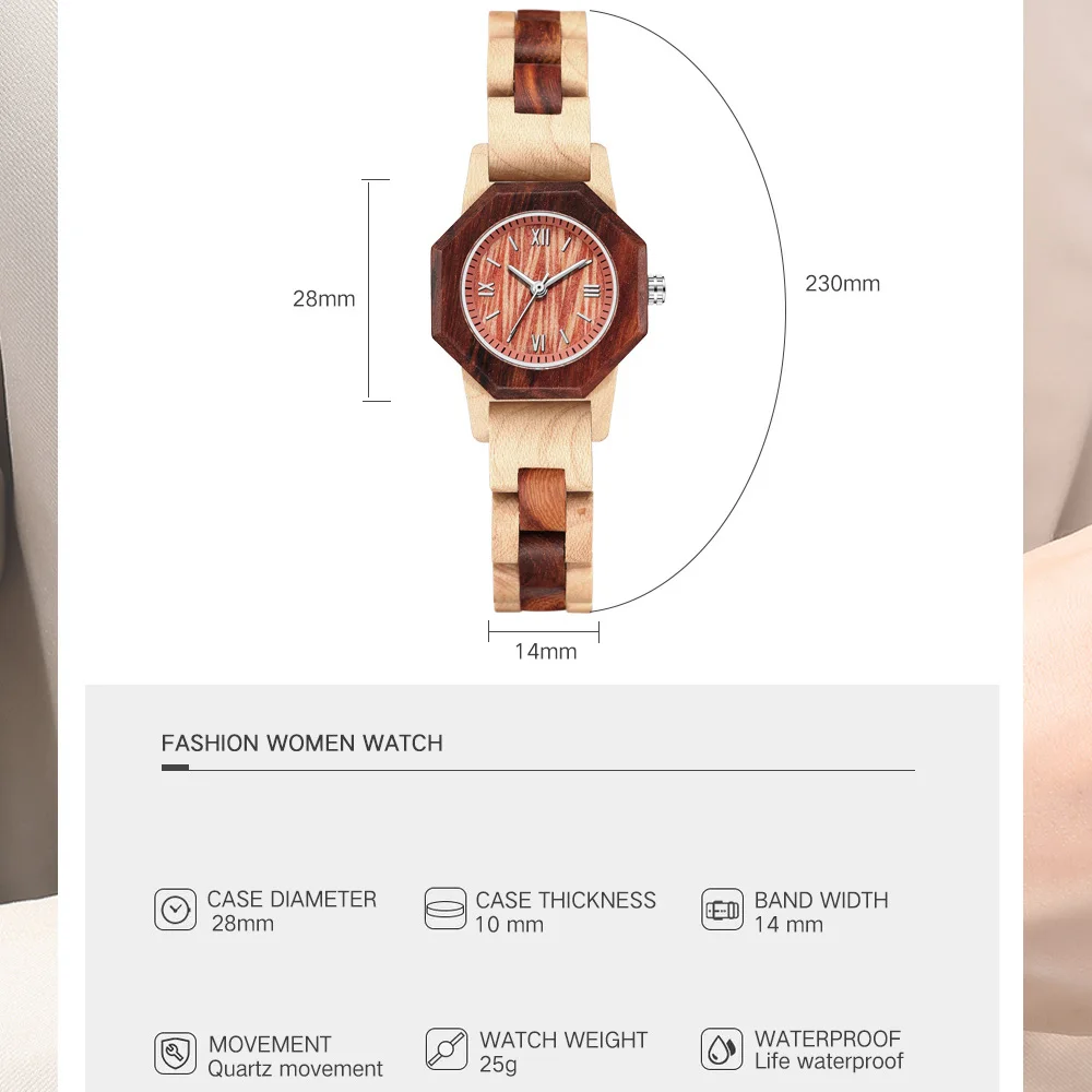 

Ladies Hexagon Shape Wood Watches Novel Women's Watch Quartz Timepiece Casual Fashion Female Wristwatches Folding Clasp reloj