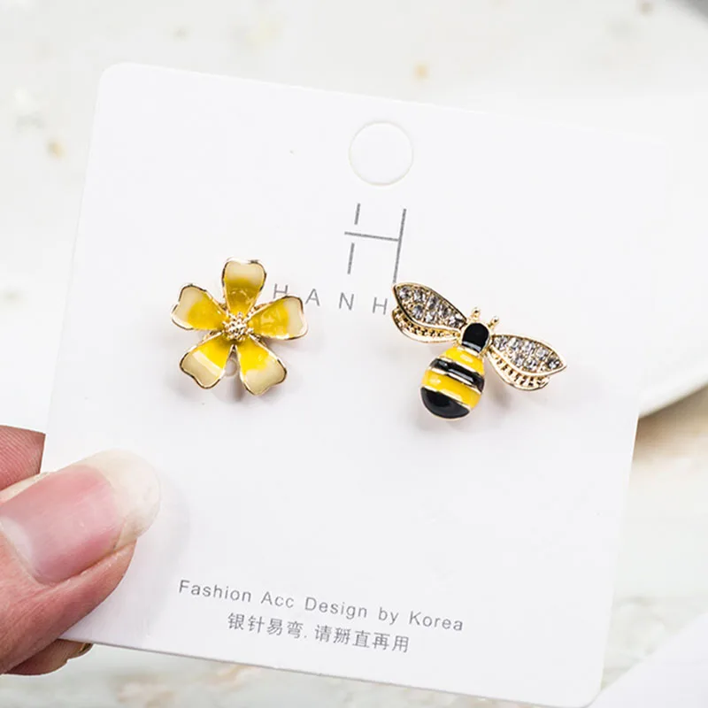 Новые асимметричные серьги в виде пчелы и цветка Изысканные милые для девочек