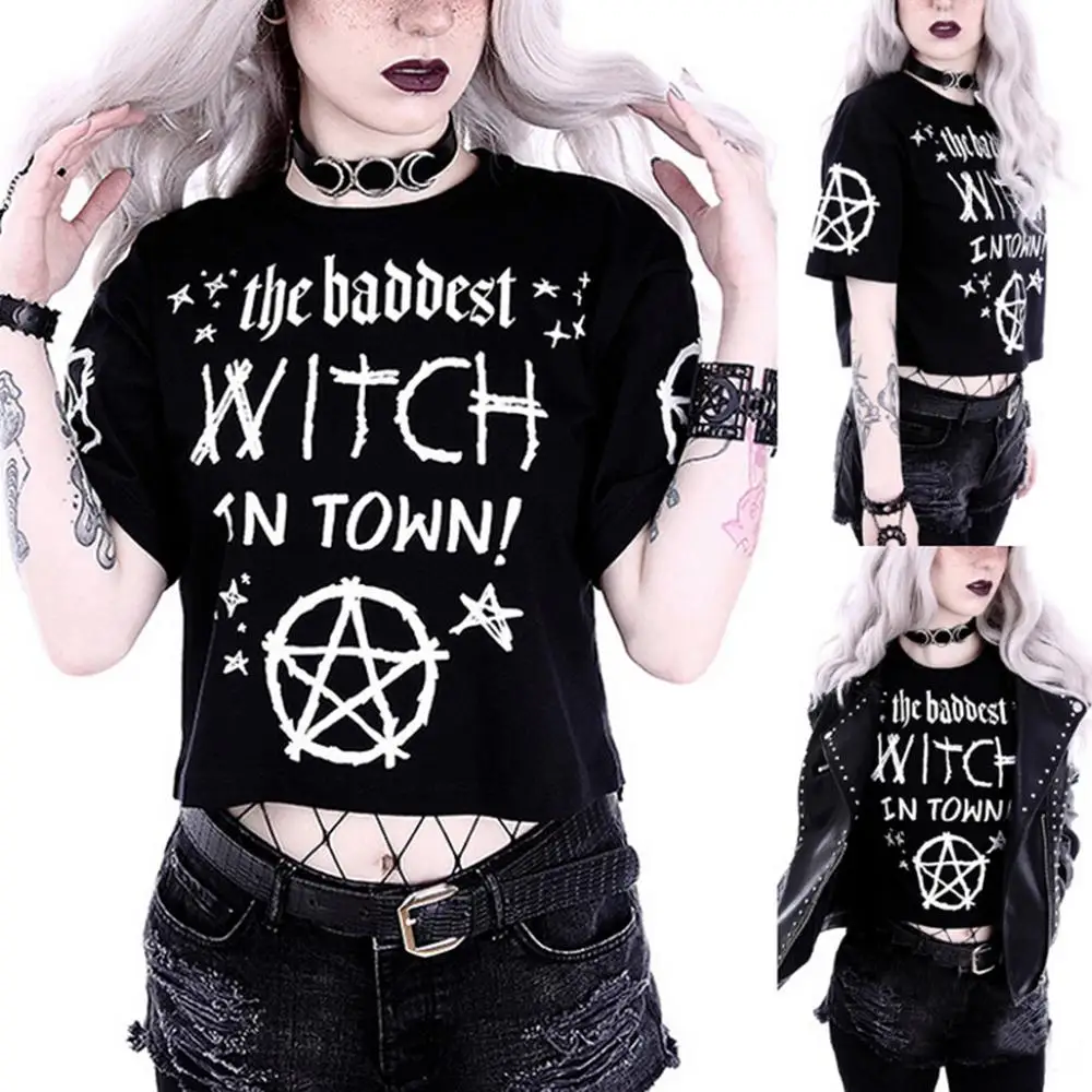Женская футболка модная в готическом стиле панк для девочек повседневные топы с