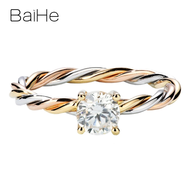 BAIHE Solid 14K белый + желтый розовое золото 0.50ct H/SI круглый натуральный бриллиант