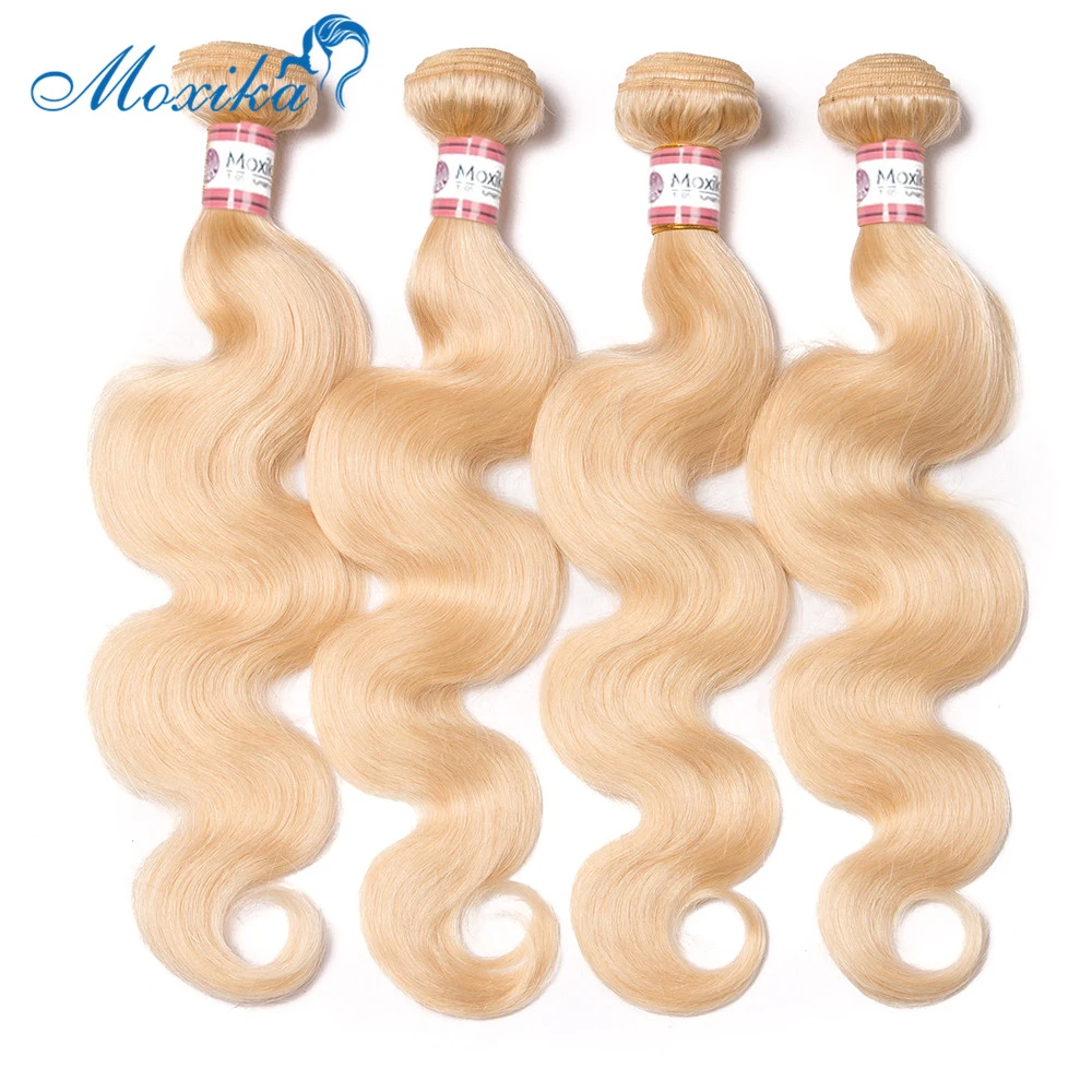 Moxika 613 блонд перуанские объемные волнистые волосы remy 4 пряди человеческие волосы блонд плетение 8-26