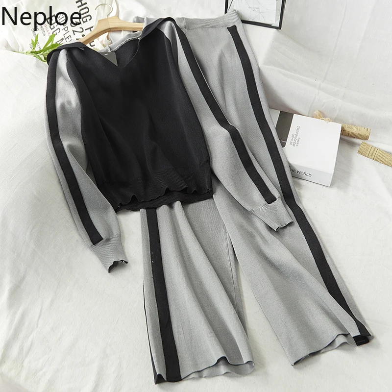 Neploe Повседневный Chandal Mujer осень зима новый полосатый вязаный пуловер свитер +