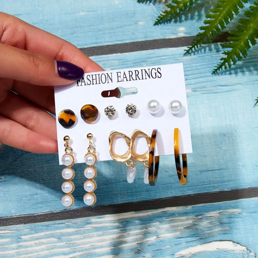 

6 pair/set Women Earrings Sets Tassel Pearl Earrings Women Bohemian Fashion Heart Starfish Shell Jewelry 2020 Geometric Earrings