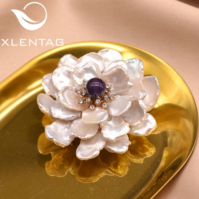 Женская брошь в форме цветка XlentAg из натуральной пресной воды стиле барокко