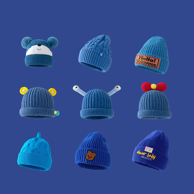 

Синяя вязаная детская шапка Klein, зимние милые теплые плотные шапки для мальчиков и девочек, Шапка-бини, детская шапочка, аксессуары для детск...