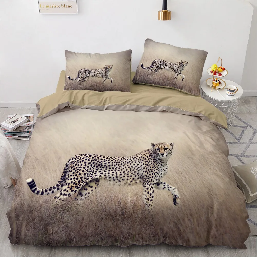 

3D Bedclothes Custom Design Leopard Quilt Cover Sets White Animal Comforther Covers Pillow Covers Full King Queen Twin Size