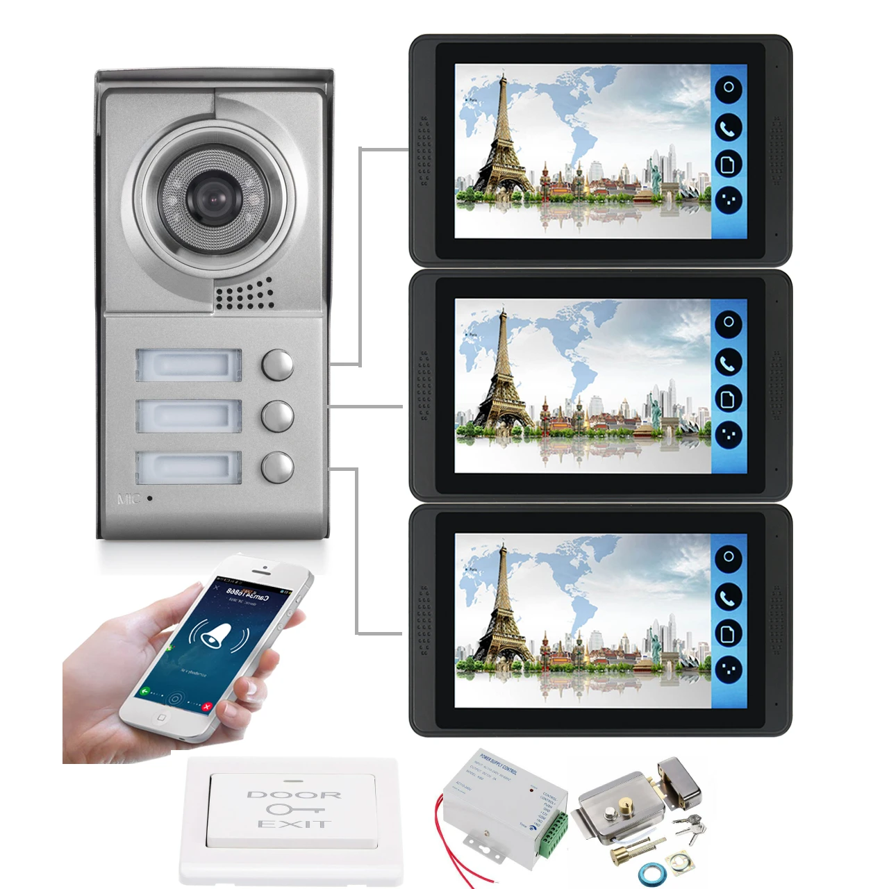 

Wifi Video Intercom App Remote Unlock Door Lock 7 inch Monitor Video Doorbell Door Phone Camera for 2 Families/Floors Apartment