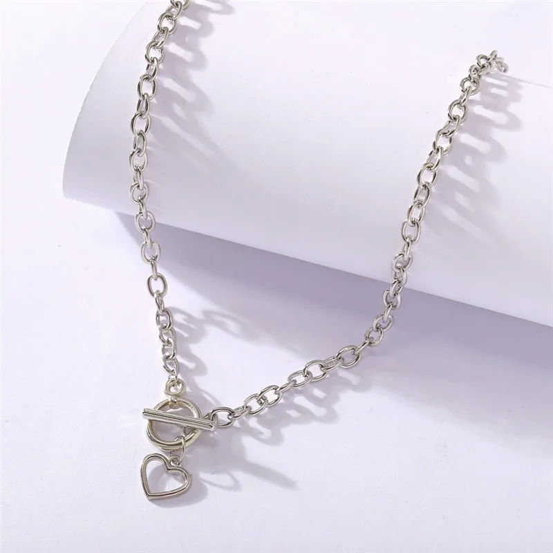 

[FVFV]Gold Sliver Heart Pendants Necklaces Collar Vintage Chunky Chain Necklace for Women Fashion Jewelry Best Friend Gift 2020