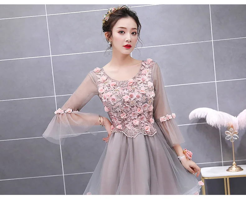 

Бесплатная доставка, короткое серое розовое платье-пачка с расклешенными рукавами, Короткое бальное платье для выступлений на сцене, краси...