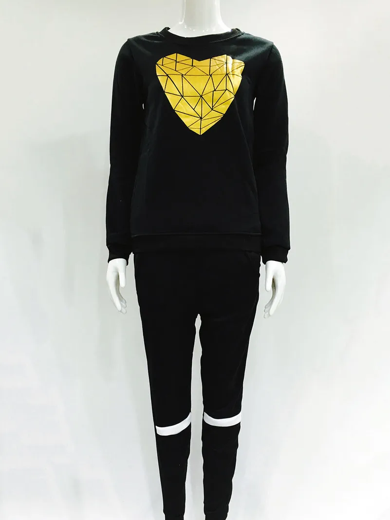 

Holed gold heart new Suit Set 2020 Women Tracksuit Two-piece Sport Style Outfit Jogging Sweatshirt Fitness Lounge Sport wear