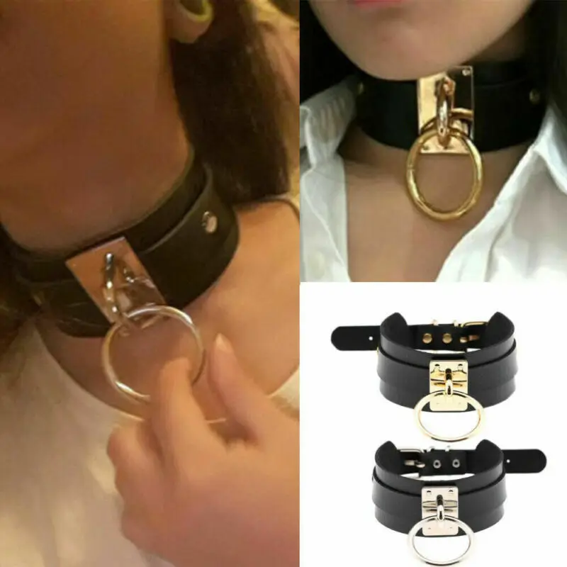

New Fashion Punk Gothic Wide PU Leather O Ring Collar Choker Necklace Women