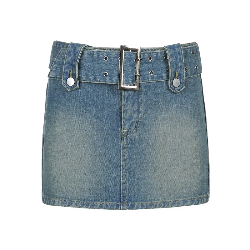 

Denim Skirt Low Waist With Metal Buttons Vintage Blue Y2k Hot Girl Short Skirt With Lining Summer Fashion Mini Skirts Women 2021