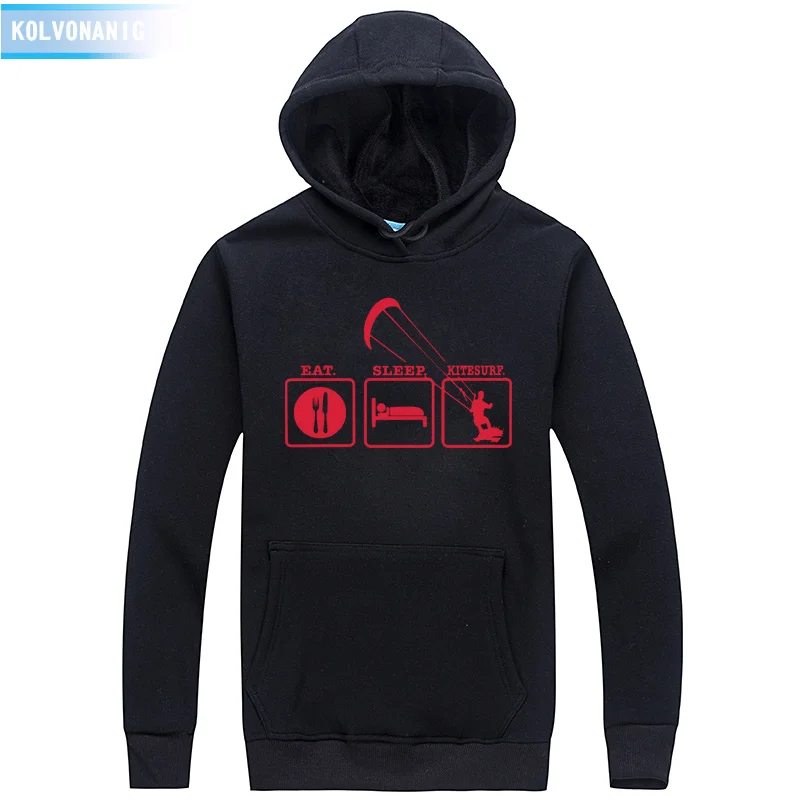 Black 03 Eat Sleep Kitesurf Толстовка с принтом для мужчин/женщин, Повседневная Толстовка в стиле хип-хоп, мужская спортивная одежда для кайтсерфинга, унисекс, флисовый пуловер с капюшоном - Цвет: Black 03