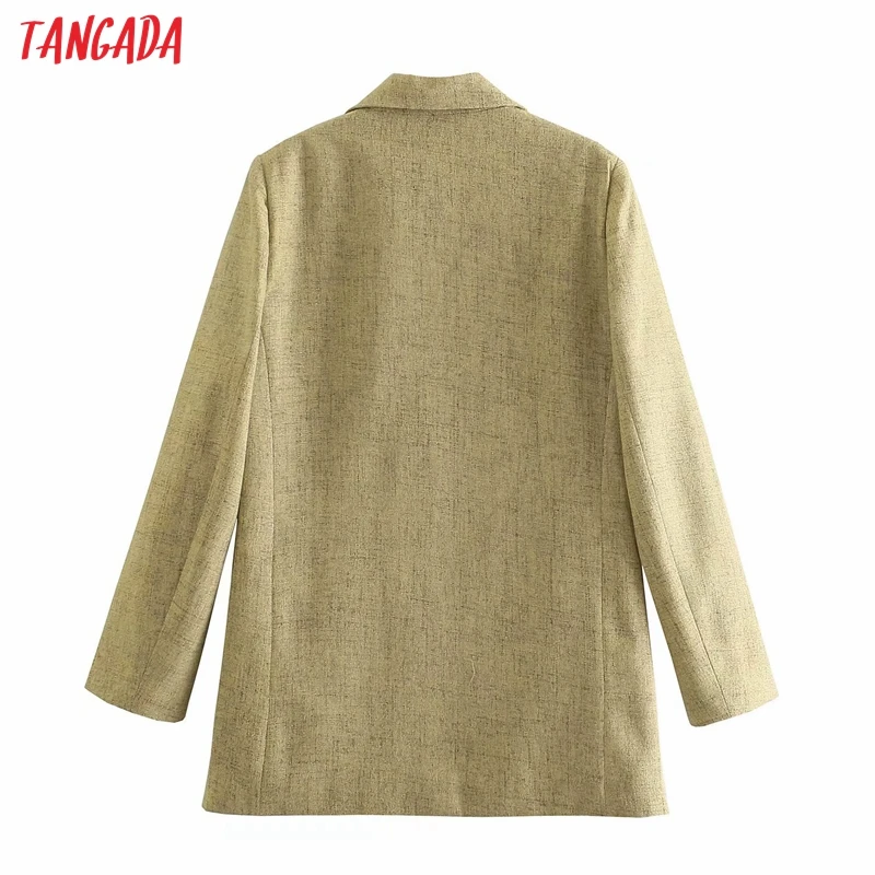 

Tangada Women 2021 Fashion Solid Linen Cotton Blazer Coat Vintage Long Sleeve Female Outerwear Chic Tops 4M79