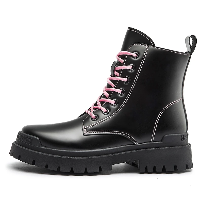 Женские мотоциклетные ботильоны на платформе черные кожаные оксфорды шнуровке