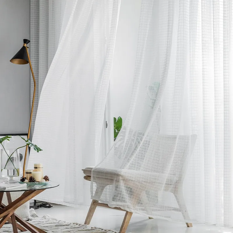 

XTMYI Square White Tulle Curtain For Living Room Bedroom Kitchen Bathroom Morden Solid Sheer Voile Curtains Window Door Custom