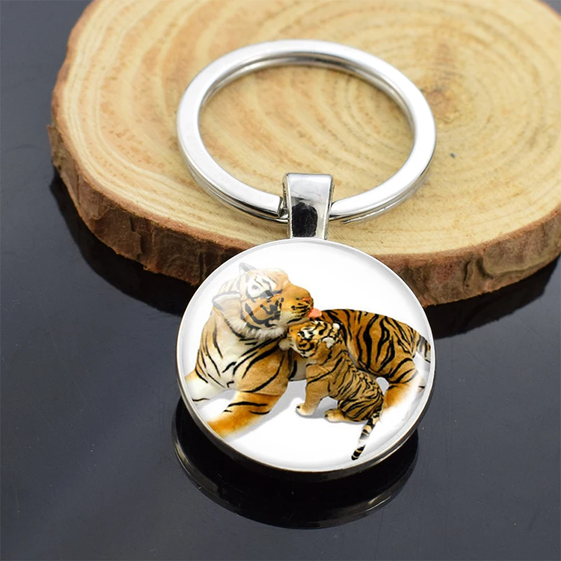 Брелок с изображением животных тигра двухсторонний стеклянный кабошон