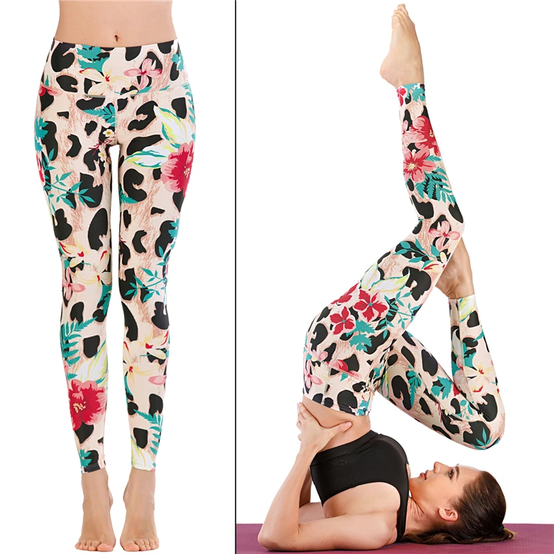 

2021 New Floral Print Yoga Leggings Seamless Workout Pants Women Jogging Tights S-XL Girl Full Length Running Trousers Clothing