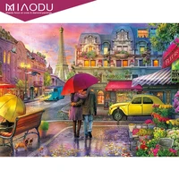 miaodu 5d diamond painting landscape couples in rain at paris tower cross stitch resin diy mosaic home art wall decor gift