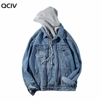 spring and autumn teenagers couples wear hooded denim jacket jacket loose fake two piece jacket mens denim clothes