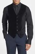 Gilet en velours noir pour Homme, coupe cintrée, couleur unie, Style anglais, décontracté, formel, Business, mariage  (4)