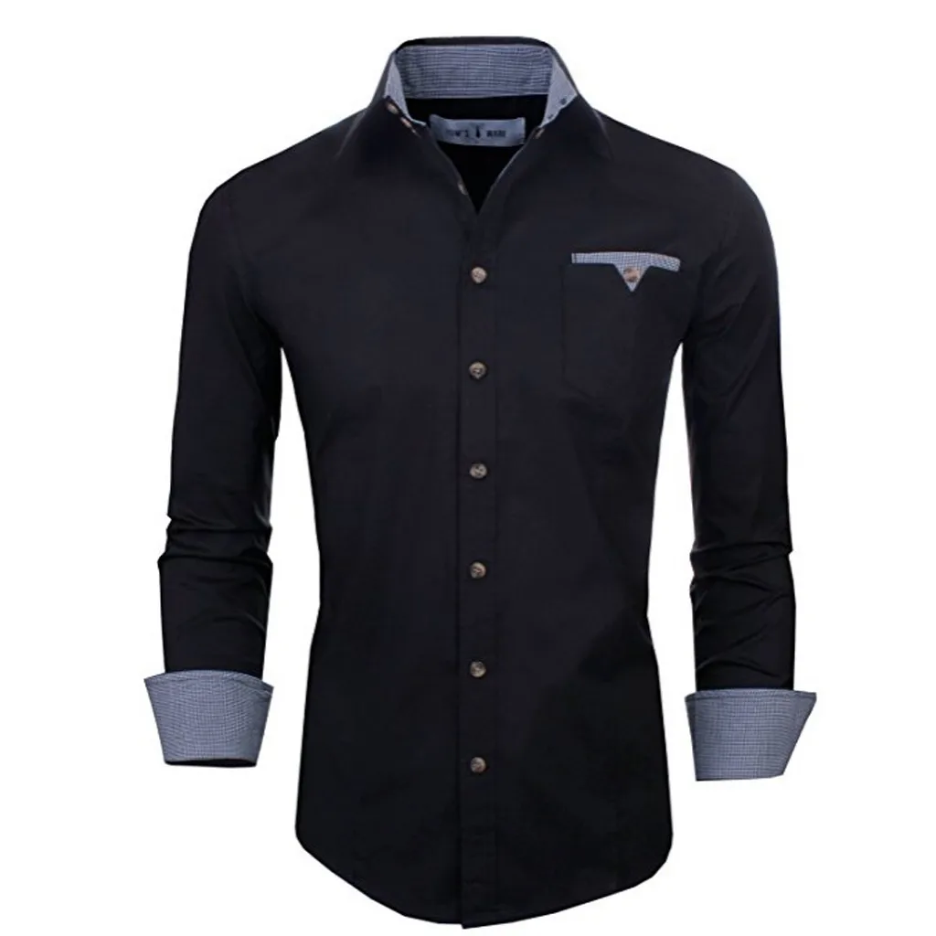 Men's Shirt 2019 Fashion Men Personality New Style stamped Long Sleeve Printed Long-Sleeved Blouse shirt men | Мужская одежда