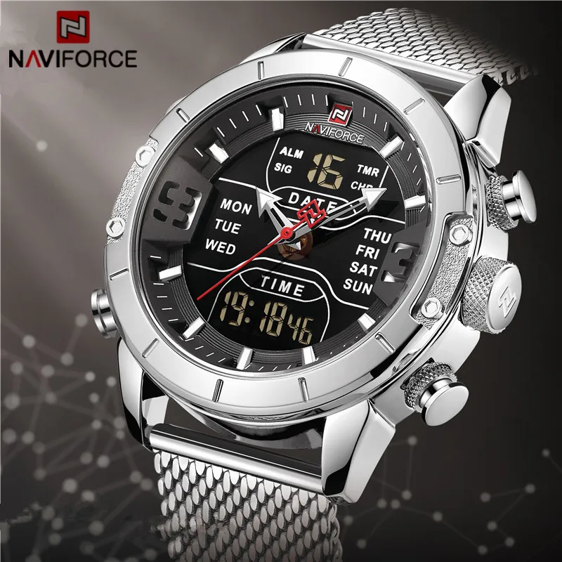 Часы наручные NAVIFORCE Мужские Цифровые спортивные брендовые роскошные со стальным
