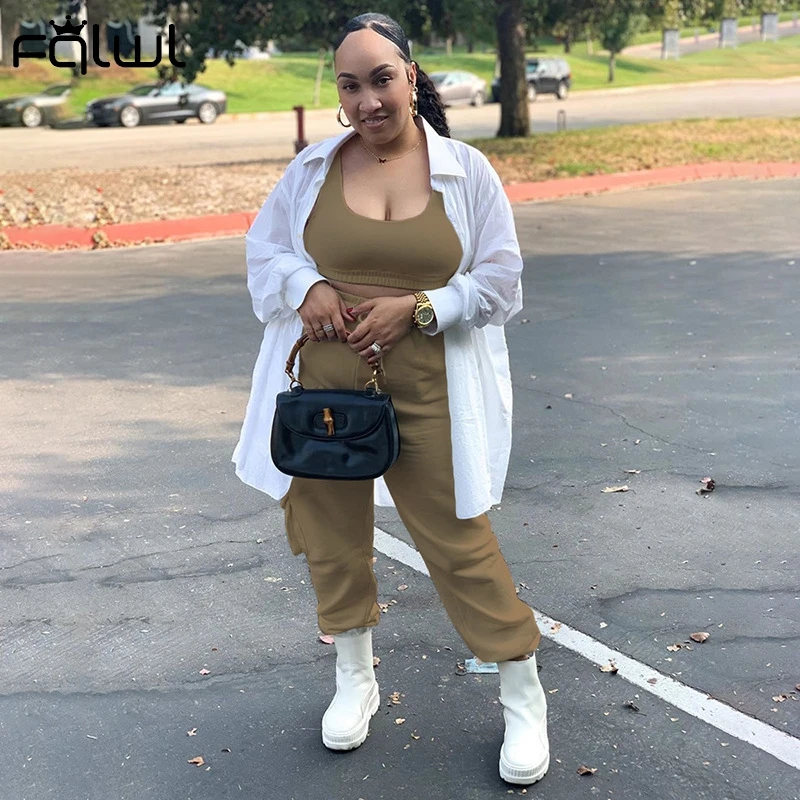 FQLWL Streetwear Fall Two 2 Piece Set Outfits Women Tracksuit Female Solid Crop Top Pants Joggers Sweat suit Matching Sets |