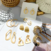 simple matte gold alloy geometric c shaped stud earrings for women retro irregular circle twisted circle exaggerated earrings