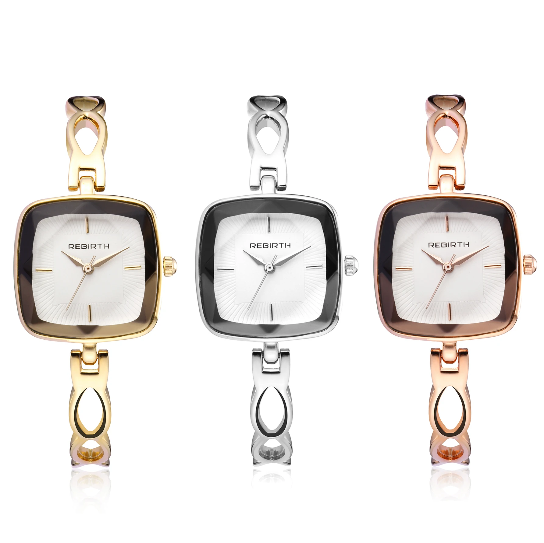 REBIRTH браслет часы Простой роскошные фирменные для девушек из нержавеющей стали