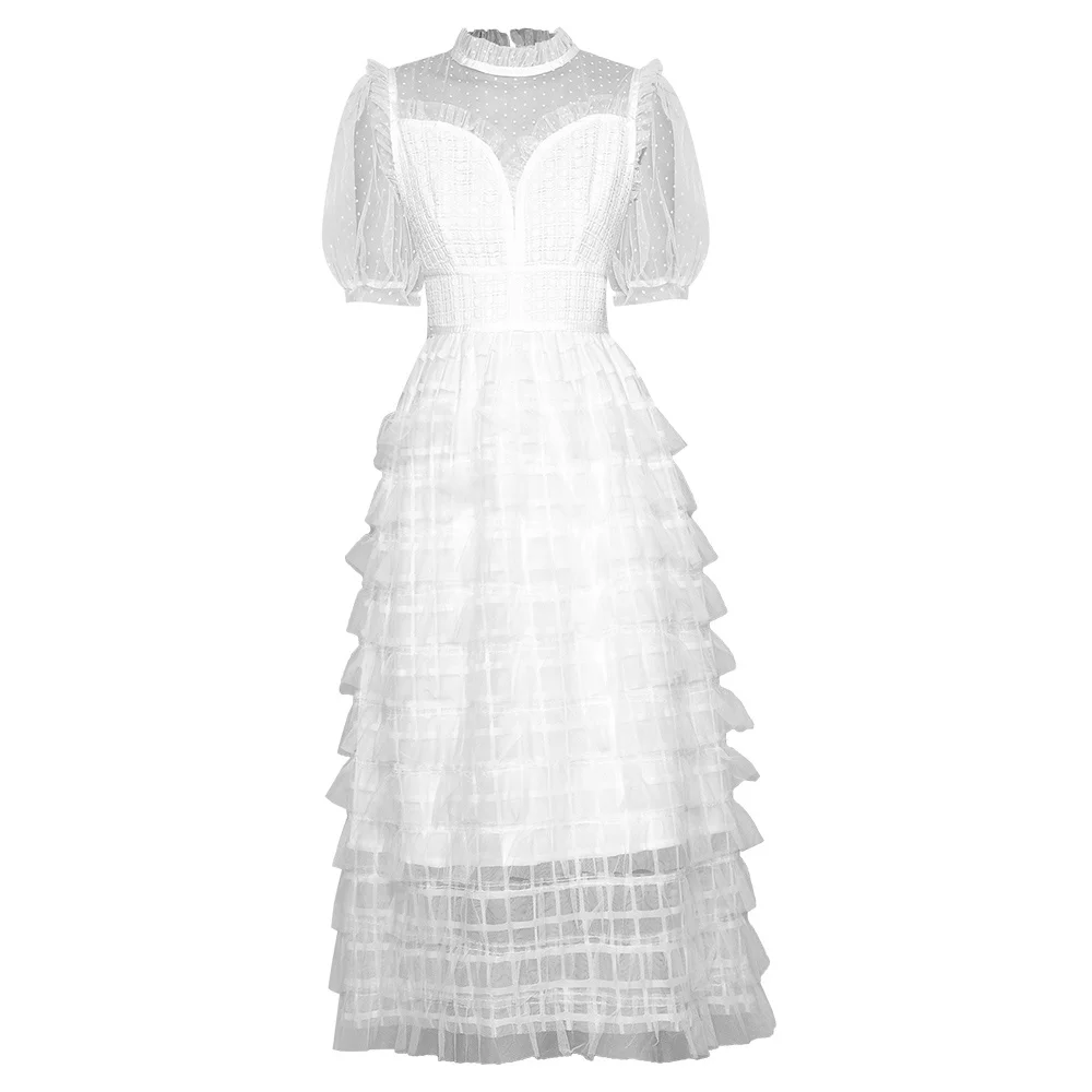 

HIGH QUALITY Newest 2021 Designer Summer Fashion Women's Short Sleeve Ruffles Midi Gauze Dress