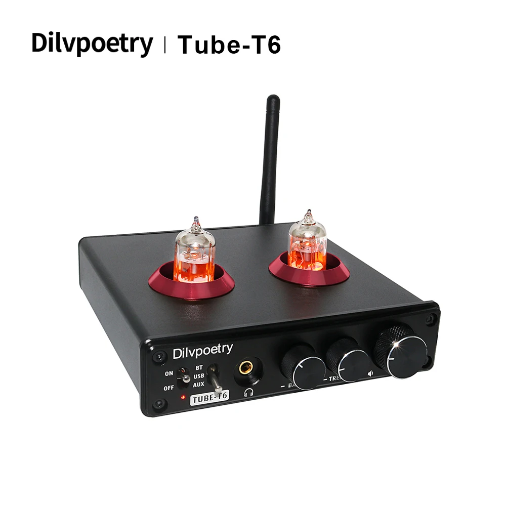 

Dilvpoetry Tube-T6 3.5mm headphone preAmplifier DAC CM6642+NE5532+QCC3008+6*1 Tube Amplifier Bluetooth APT-X PC-USB 24bit/192kHz