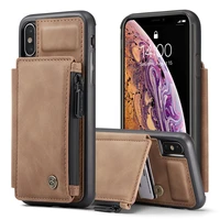 case for iphone xs max xs xr leather zipper purse flip cover wallet credit card slot stand shockproof full protective cover