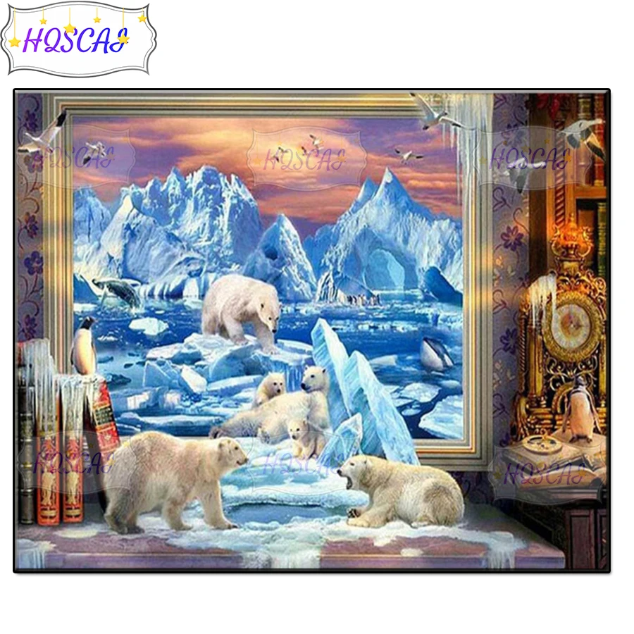 

Ледник, полярный медведь, пейзаж, Полная площадь, алмазная картина 5D своими руками, алмазная живопись, 3D вышивка крестиком стразы, живопись, Декор