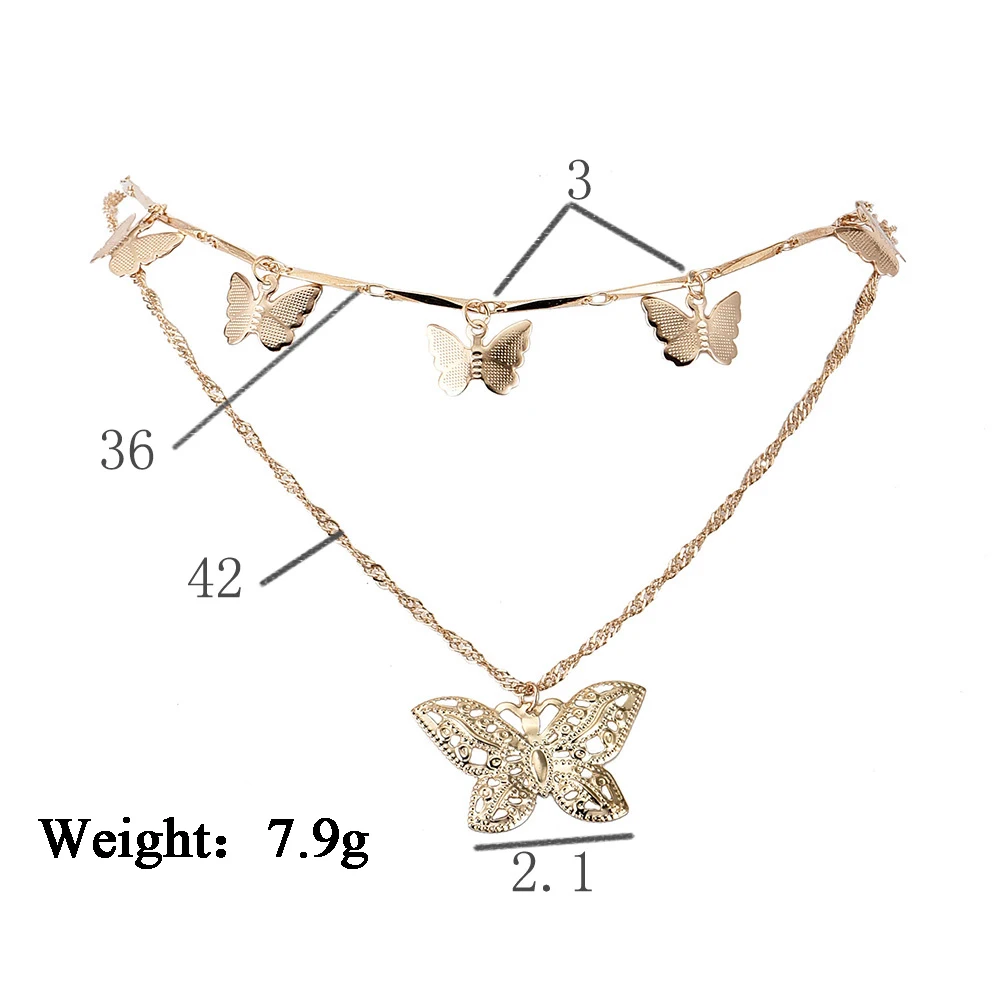 Модные женские ожерелья 2 шт./компл. с бабочкой и кулоном Бамбуковая цепочка до