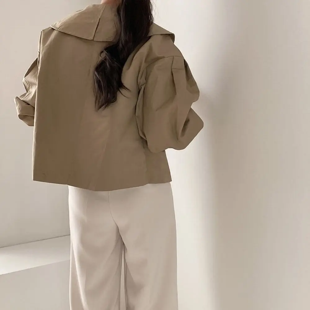 

REALEFT 2020 New Autumn Winter Minimalist Women's Jackets Puff Sleeve Single Breasted Loose Chic Outwear Ladies Korean Style